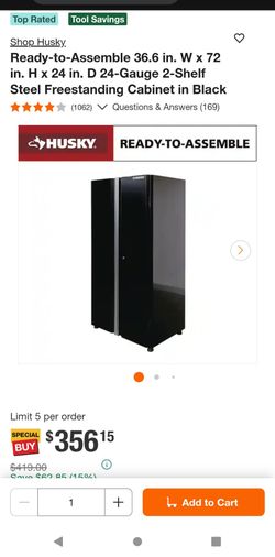 Husky 72" Freestanding Locking Dual Door 5-Shelf Steel Storage Garage Cabinet (36.6 in. W x 72 in. H x 24 in. D)