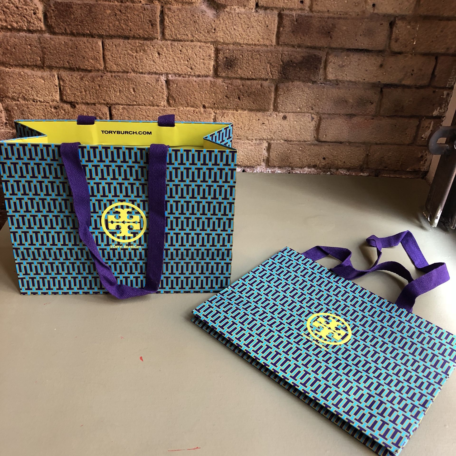 Two TORY BURCH Paper Shopping Bags 12”W x 9”Hx 5”D (Tribeca Manhattan)