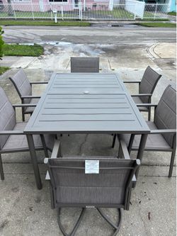 Outdoor Patio Aluminum NEW Table With 6 Outdoor Patio NEW Aluminum Chairs