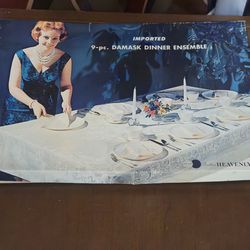 1950s Imported 9-pc. Damask Dinner Ensemble Pale Pink by Sunglo 4 Napkins 1 Tablecloth 85" (READ)