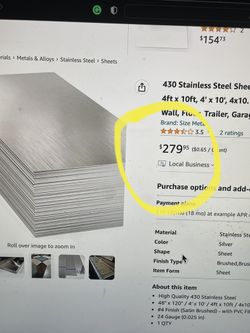 Stainless steel sheet metal 24GA 48”x120”