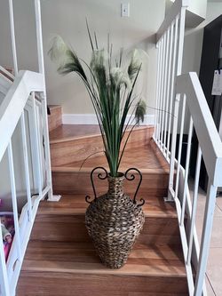 Woven Seagrass Floor Vase with Faux Pampas Stems