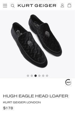 (Kurt Geiger) Black Velvet Quilted Loafers with Gold Emblem