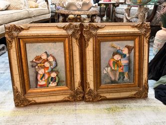 Joyce Roybal Signed Oil on Canvas Paintings – Children Musicians – Matching Pair