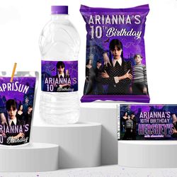 Addams Family Wednesday Birthday Party Theme Labels Stickers Water Caprisun Chip Bags Cheetos