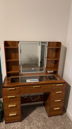 GRUTEUNIT 43" Makeup Vanity Desk with Mirror and Lights
