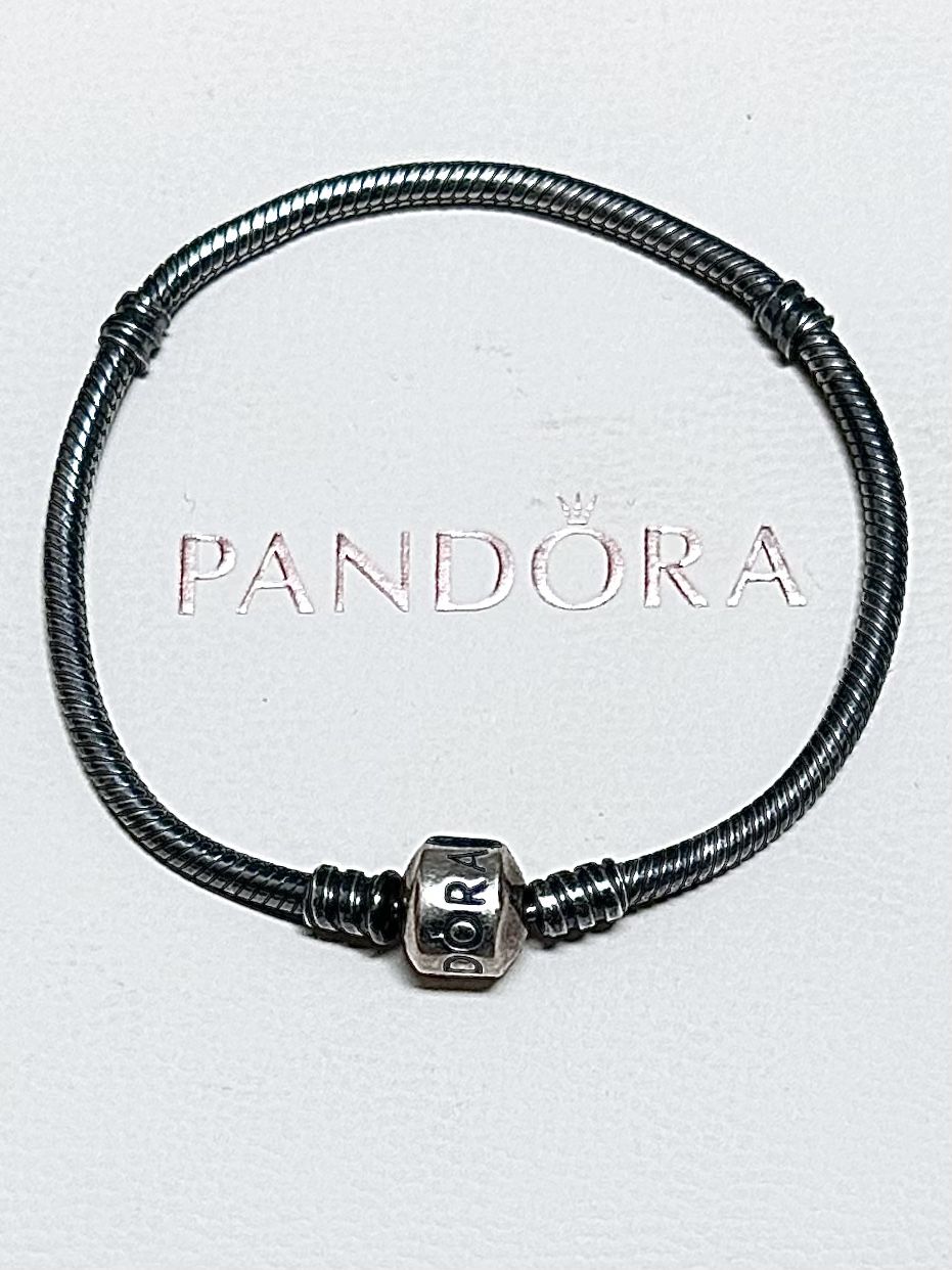 PANDORA Oxidized Sterling Silver Bracelet/Snake Chain/Barrel Clasp