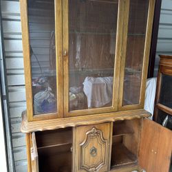 Midcentury Wooden China Cabinet Hutch