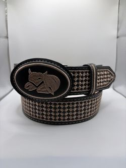 Size 36 Western Belt with Embroidered Horse Buckle