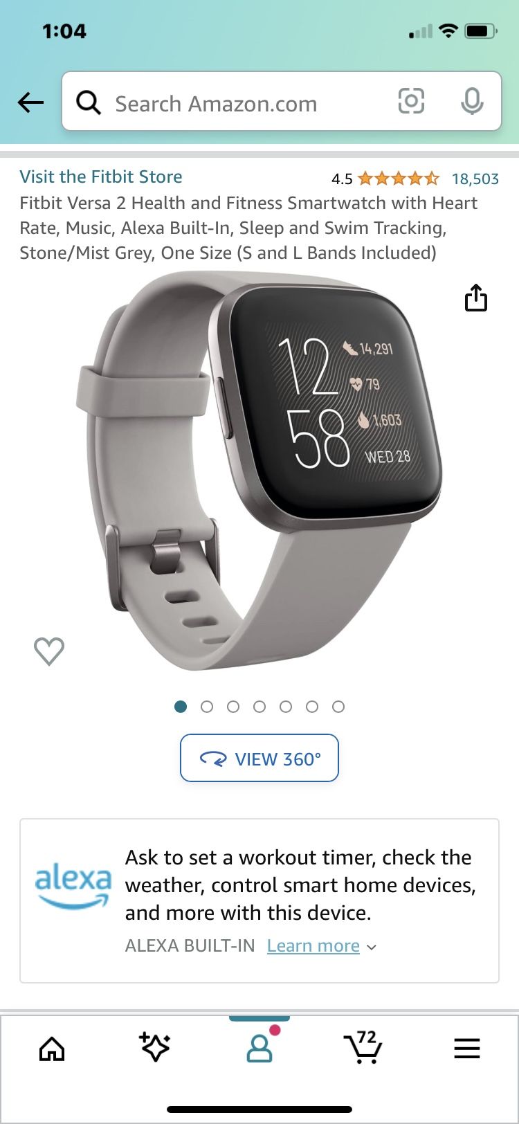 Fitbit Versa 2 in Lilac Color, Size Small