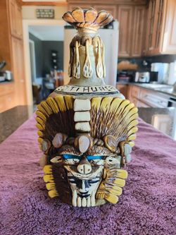 Teotihuacan-inspired Mexican Folk Art Tequila Bottle with Stopper