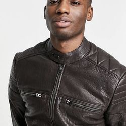 Barneys Originals Racer Leather Jacket Dark Brown Size XL