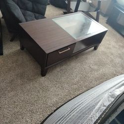 Cherry Wood Glass Coffee Table