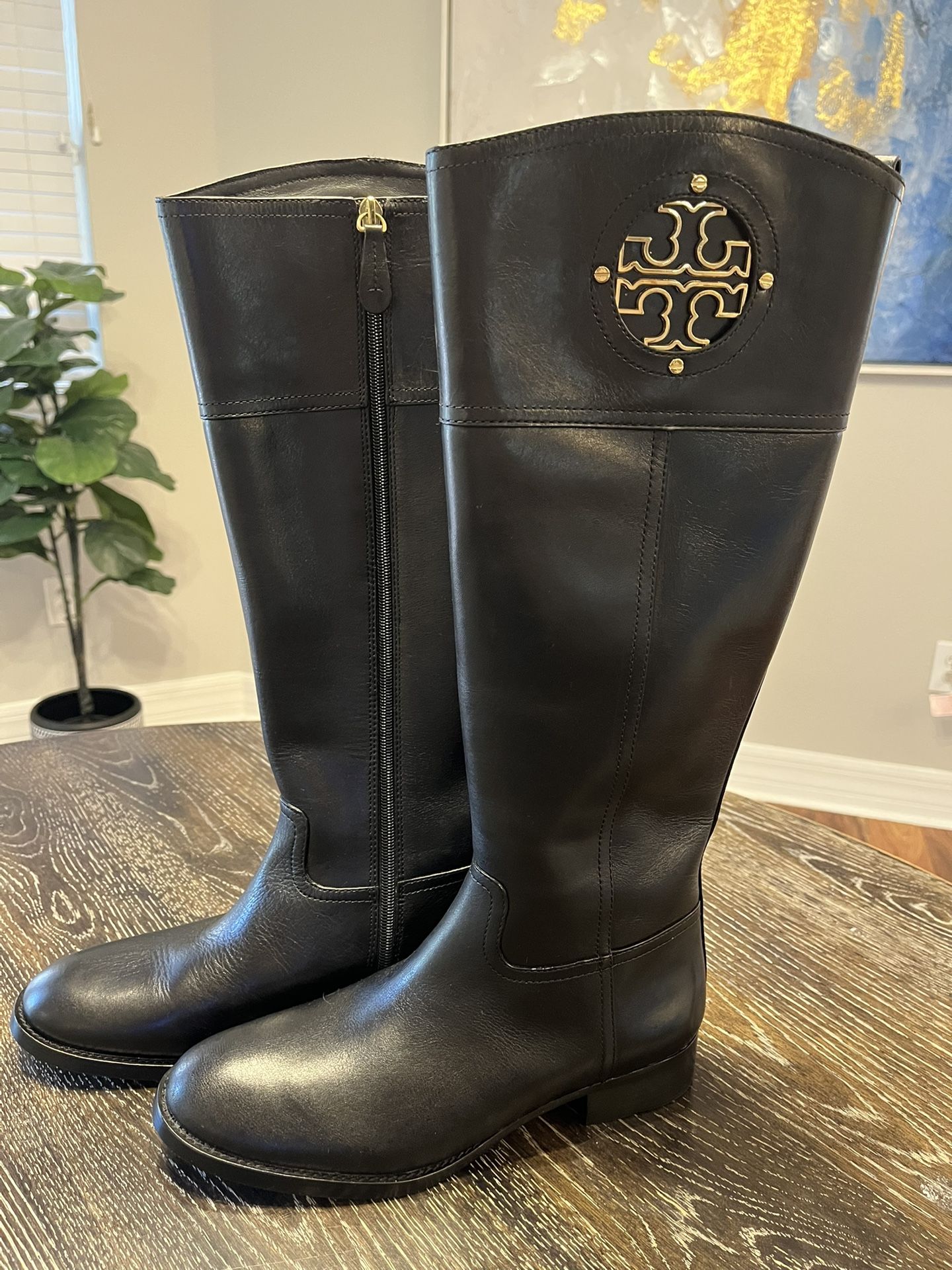 New Tory Burch Black Riding Boots, Size 9
