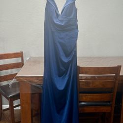 Galina Signature Satin Off-the-Shoulder Mermaid Dress – Navy Blue