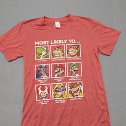 Official Nintendo T-Shirt Youth L Red Most Likely To Super Mario Yoshi Donkey Kong