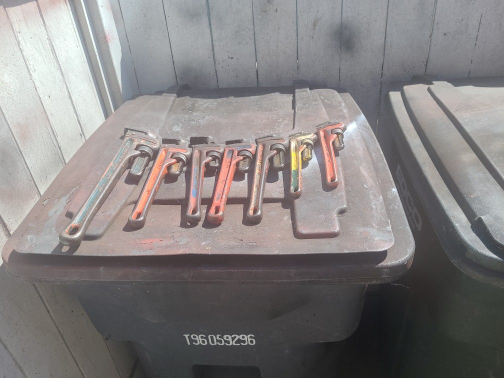 Pipe Wrenches, 18",14"and 10", 20,15, and 10 Dollars Each Or All For 60.00 Obo,all AMERICAN, RIGID BRAND