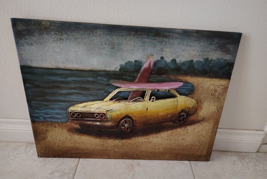 3D Metal Muscle Car Surfer Beach Wall Artwork Decor Camaro