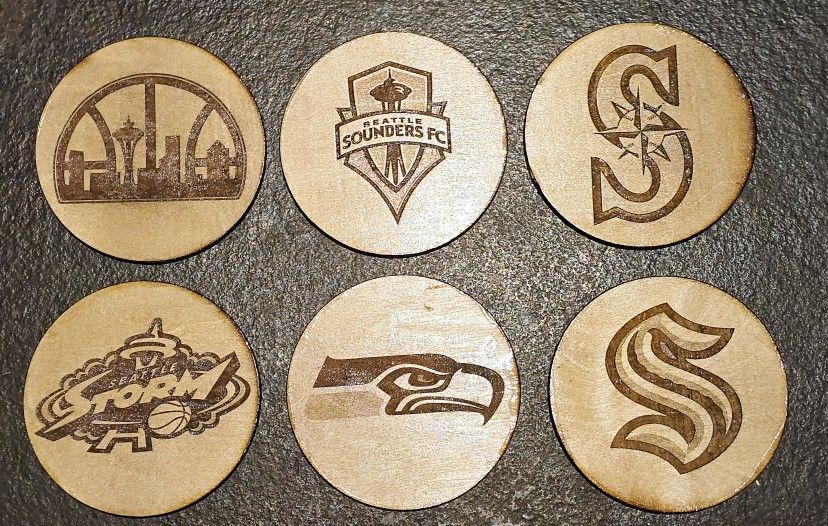 Seattle sports team coasters - Seahawks, Sonics, Mariners, Sounders, Kraken, Storm