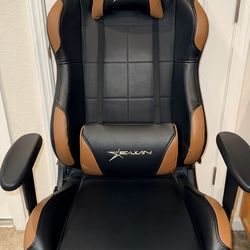 EWIN GAMING CHAIR 🪑 BLACK & CRAYON BROWN RECLINING , SWIVEL. UP & DOWN LOCKING ARM
