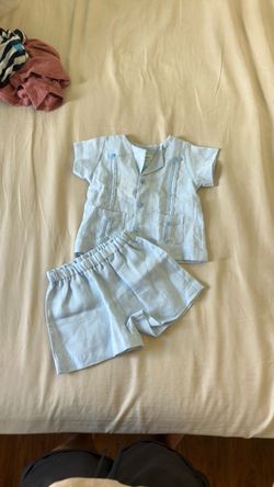 Baby boy 24 M blue Linen outfit