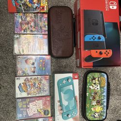 Bundle - Original Nintendo Switch, Switch Lite, Cases, 7 Games
