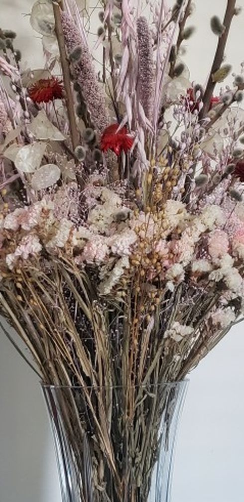 LARGE DRIED FLOWERS BOUQUET w/ VASE