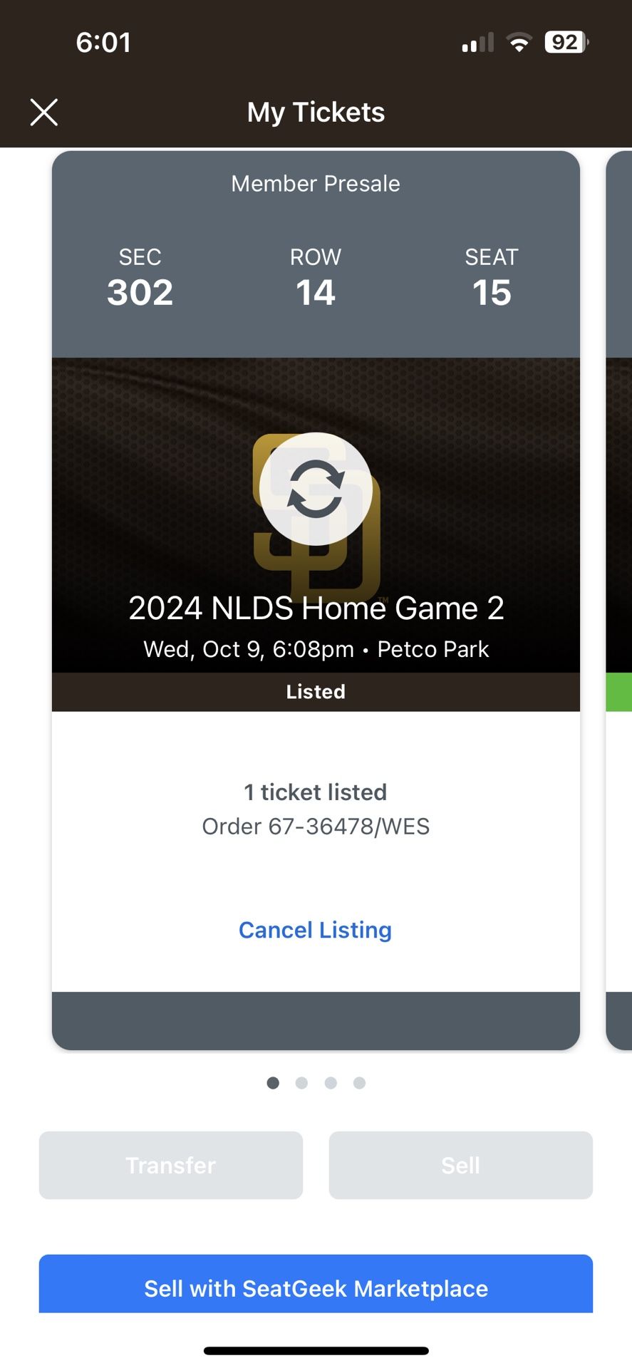 San Diego Padres Vs La Los Angeles Dodgers Wednesday October 9 One Single Ticket Section 304