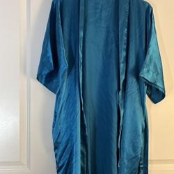 Elegant Blue Satin Kimono Robe size small