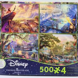 Disney & Thomas Kinkade Colab 500 Piece 4 Puzzle Set - Lion King, Jungle Book, Peter Pan