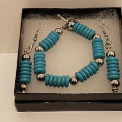Turquoise Colored Stone Bracelet and Earrings 