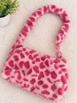 Pink Leopard Print Fluffy Mini Handbag