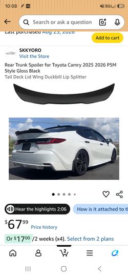 Toyota Camry 2025 2026 PSM Style Gloss Black Rear Spoiler