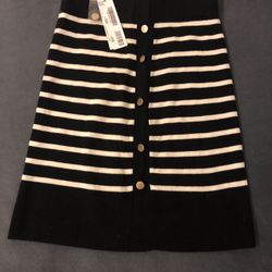 Loft Sweater Skirt Mini Stripe Black White Knit Pencil Acrylic Wool