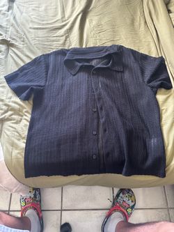 H&M BLACK DRESS SHIRT AND CREAM PANTS