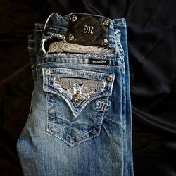 Low rise Miss Me blue and silver embellished jeans #MissMe