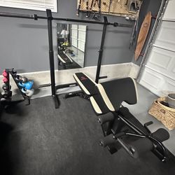 Marcy Bench Press Bench, Adjustable Rack, and Bar Set