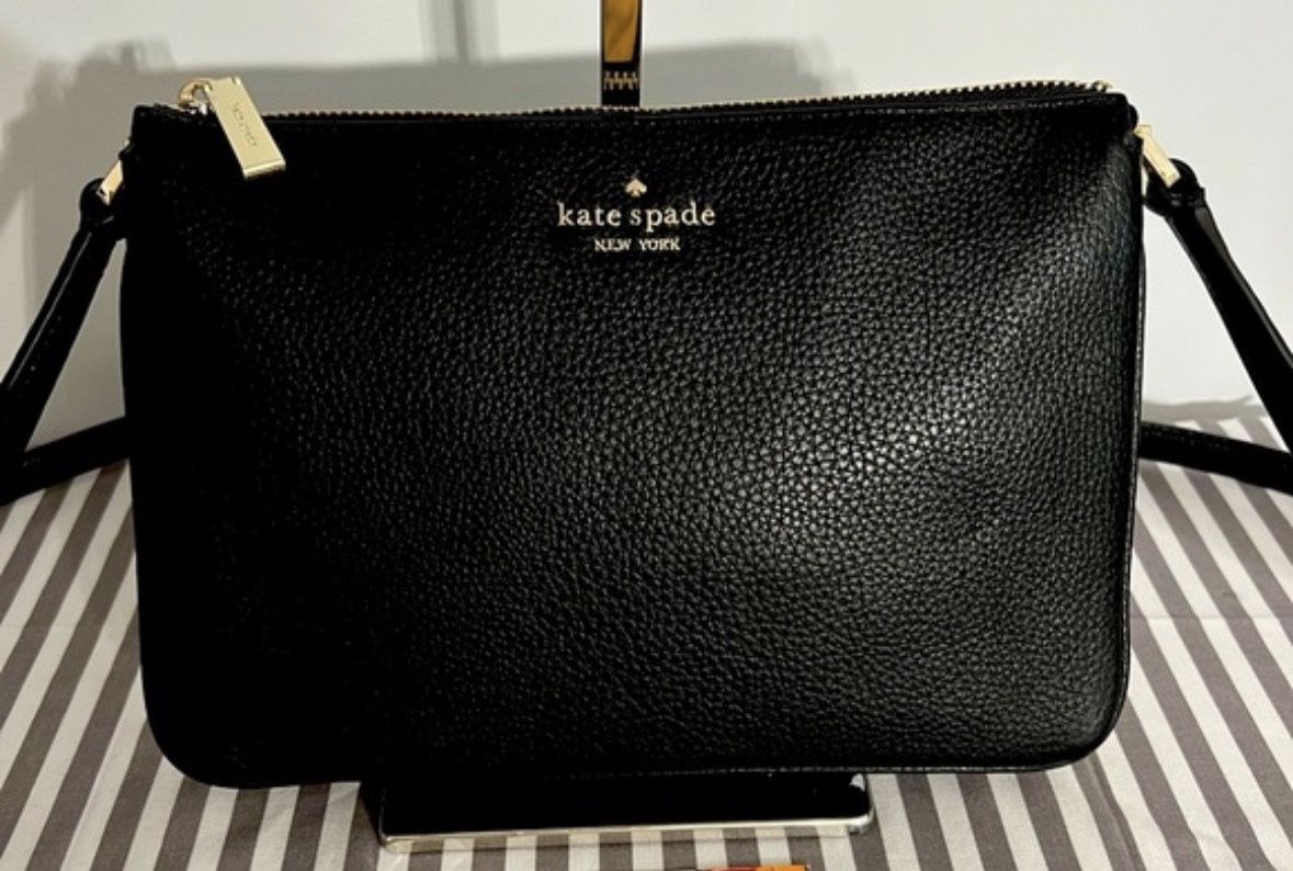 10x7” Kate Spade Brand Name real black leather Crossbody women’s shoulder purse