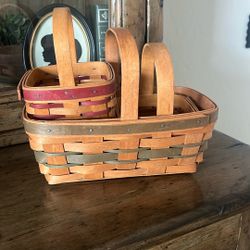 Longerberger Antique Vintage Baskets Set Of 3 