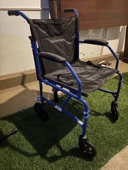 Folding Transport Wheelchair with Blue Frame