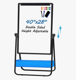 Dry Erase White Board with Stand Double Sided 40"X28" Magnetic U Standing Easel Whiteboard, Height Adjustable & 360° Rotation Portable White Boards fo
