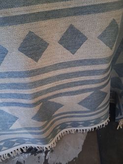 Blue and Cream Geometric Kilim Area Rug