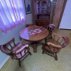 Vintage Solid Wood Dining Set – Table + 4 Rolling Chairs - $150