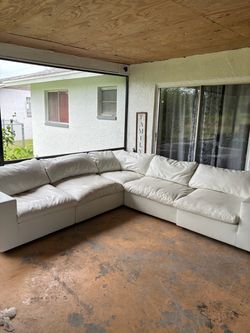White leather modular sectional