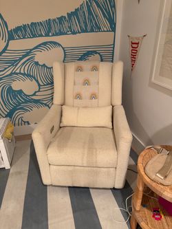 Babyletto Kiwi Ivory Boucle Nursery Power Glider Recliner Chair with Gold Base