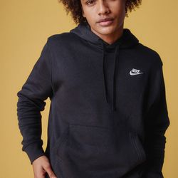 NWT NIKE Club Fleece Mens Hoodie Black/White S