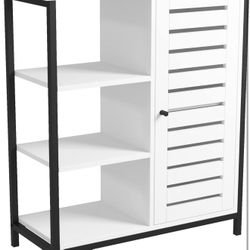 4-tier White and Black Storage Cabinet, Bookshelf, Multipurpose Cabinet, 3 Open Shelves with Door Shutters for Kitchen, Living Room, Bathroom, Bedroom