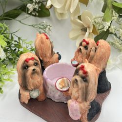 Adorable Yorkshire Terrier – Continental Creations P749 “Yorkie Tea Time” Candle Holder – 7”