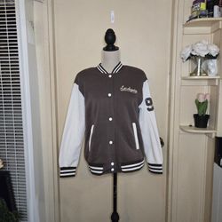 Brown and White Y2k Varsity Jacket 