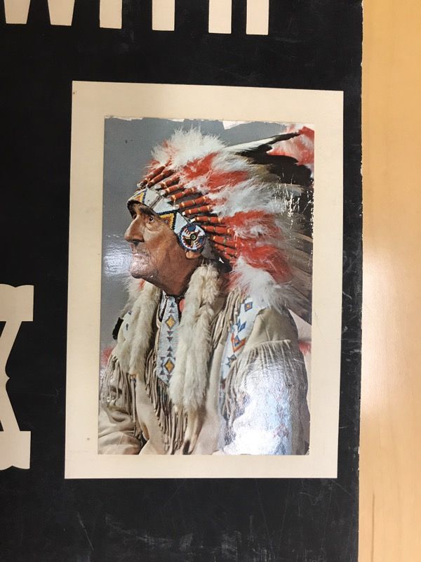 1967 advertising cardboard - visit by Chief Red Fox.